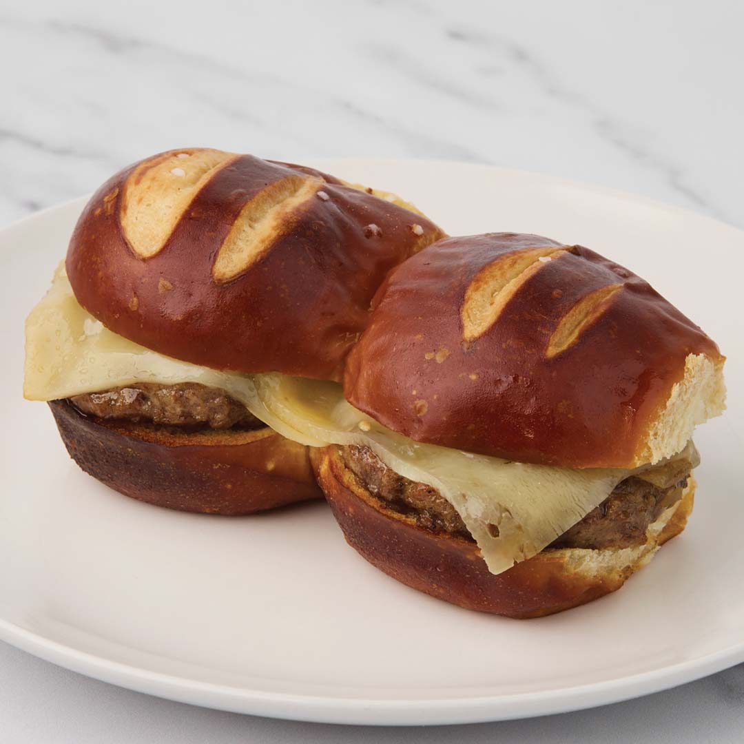 Patty Melt on Pretzel Bun Sliders
