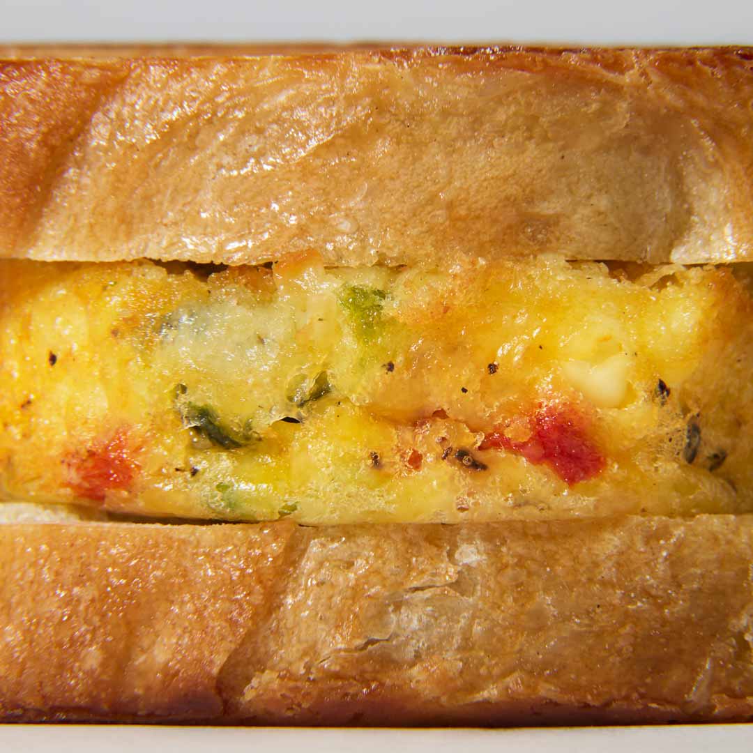 Spinach, Feta & Red Pepper Frittata on Grilled Crostini